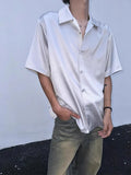 WIAOFELLAS  -  Premium Ice Silk Shirt For Men Cuba Collar Short Sleeved Tops Summer Fashion Luxury Anti-wrinkle Shirts Cleanfit Streetwear