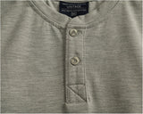 Wiaofellas  -  Summer New American Retro Short Sleeve Henry Collar Solid Color T-shirt Men's Simple 71% Cotton Washed Casual Loose Tops