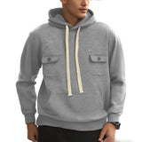 WIAOFELLAS  -  Men's American Sports Hooded Sweatshirt With Multiple Pockets Solid Color Fleece Warm Workwear Sweatshirt