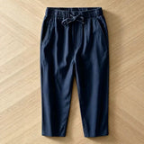Wiaofellas  -  Men Japanese Chinese Style Linen Cropped Pants Summer Thin Loose Elastic Drawstring Waist Casual Trousers Plus Size M-5XL
