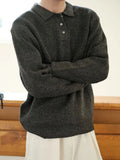 WIAOFELLAS  -  Vintage Turn-down Collar Knit Jumper Tops Mens Fall Winter Casual Solid Color Sweaters Men Fashion Long Sleeve Buttoned Sweater