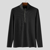 WIAOFELLAS  -  Men T Shirts Solid Color Long Sleeve Zipper Male Tee Tops Knitted Streetwear Fashion Casual Camisetas Men Clothing S-3XL