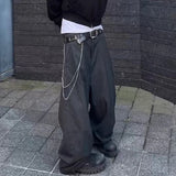 WIAOFELLAS  -  High Street Striped Chain Hanging Suit Trousers for Men Patchwork Straight Loose Casual Pants Oversized Wide Leg Cargos