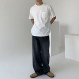 WIAOFELLAS  -  Male Jeans Pants Loose Casual Trendy Straight Wide Leg Denim Trousers Men's Dark Grey Vintage Jeans American Streetwear Clothes