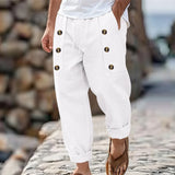 Wiaofellas  -  Men's Cotton Linen Casual Pants Loose Drawstring Beach Trousers