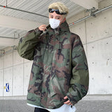 Wiaofellas  -  Workwear Camouflage Hooded Cotton Jacket Loose American Long Sleeve Contrast Color With Hat Male Tops