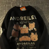 Wiaofellas  -  Japanese Vintage Bear Sweater Women Loose Wear Slouchy Top Quality Couples Oversized Knitting Sweater Y2k Pullover