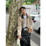 WIAOFELLAS  -  retro color-blocking lapel jacket men's autumn new versatile loose casual shoulder pad workwear short jacket top