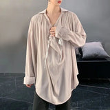 Wiaofellas  -  New Genderless Sexy Nightclub Long-Sleeved Pullover Shirt Unique Retro Solid Color Pleated Casual Loose Shirt For Men