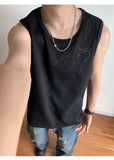 WIAOFELLAS  -  Embroidery Design Men's Tankk Tops Casial Round Collar Sleeveless Tops Solid Color Loose Pullover Male Vests Summer