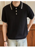 Wiaofellas  -  British Style Knitted Polo Shirt for Men Striped Lapel Casual Business T-shirt Elastic Comfortable Social Office Street POLO Top