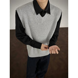 WIAOFELLAS  -  Autumn Grey Sweater Vest Men Warm Fashion Casual Black Knitted Pullover Men Korean Loose Sleeveless Sweater Mens Jumper Clothes