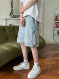 Wiaofellas  -  New Men's Casual Side-Slit Denim Shorts Summer High Street Fashion Baggy Jorts Harajuku Hip Hop Y2K Blue Short Jeans