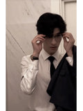 WIAOFELLAS  -  White irt for Men with Tie High School Student Inner Wear Autumn Winter Faion Brand College Sle orm Top Class