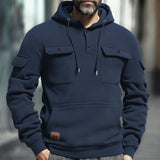 WIAOFELLAS  -  New Autumn and Winter Workwear Pullover Men's Hoodie Retro Multi Pocket Fashionable Casual Commuting Loose Sports Plus Size Top
