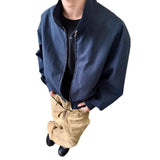 WIAOFELLAS  -  cleanfit American retro blue jacket men's spring and autumn high-end short loose stand-up collar jacket