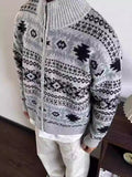 Wiaofellas  -  Casual Zipper Stand Collar Mens Sweatercoats Autumn Winter Vintage Knitted Cardigans For Men Fashion Geometric Sweater Jackets