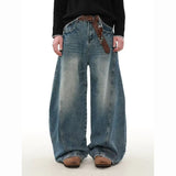 WIAOFELLAS  -  American Heritage Jeans 2025 Wide Leg Vintage Wash Unisex Oversized Denim Pants Artisanal Detailing Spring Summer Essential