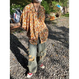 WIAOFELLAS  -  Retro Floral Boyfriend Summer New Patchwork Shirt Collar Button Comfortable and Loose All Match Casual Short Sleeved Shirts