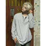 WIAOFELLAS  -  Men's Spring Autumn Fake Two-Piece Henley Waffle Long Sleeve T-Shirt