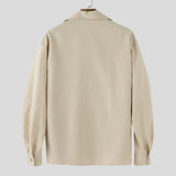 WIAOFELLAS  -  Men Shirt Solid Color Lapel Long Sleeve Loose Korean Style Tops Male Shirts Streetwear Fashion Casual Men Clothing