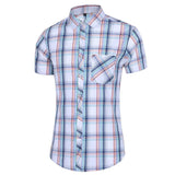 Wiaofellas  -  Men's Plaid Print Short Sleeve Shirt Plus Size Casual Hawaiian Style Button Down Shirt Summer Cross-Border Fashion