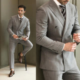 WIAOFELLAS  -  New Wedding Men Suit Stripe New Business Jacket Comfortable Slim Fit 2-PCS Tailor-Made Groom Formal Occasions Size Customized
