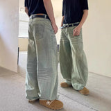 WIAOFELLAS  -  Summer New Men's Solid Color Korean Jeans Y2k Harajuku Retro Casual Fashion Trend Street Hip-hop Simple Loose Men's Bottoms