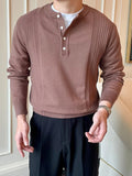 WIAOFELLAS  -  Fall Winter Daily Casual Mens Sweaters Trendy Solid Color Buttoned O Neck Knitted Henley Shirts Men Fashion Long Sleeve Jumpers