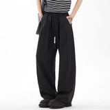 WIAOFELLAS  -  New Summer Men Suit Pants Drawstring Solid Color Wide Leg Casual Straight Elastic Waist Loose Male Trousers Simple