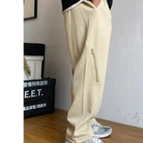 WIAOFELLAS  -  Spring Autumn Men's Clothing Solid Color Elastic High Waisted Pockets Zipper Casual and Fashionable Cargo Drawstring Pants
