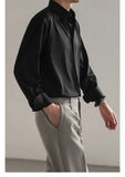 WIAOFELLAS  -  Black White Shirt Men Fashion Social Mens Dress Shirt Korean Loose Long Sleeved Shirt Mens Office Formal Shirts Ice Silk M-2XL