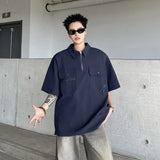 WIAOFELLAS  -  New Man Half Zip Lapel Short Sleeve Polo Shirt Japanese Retro Pocket Cargo Tee Shirts Y2K Streetwear Fashion polos homme