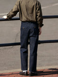Wiaofellas  -  SS Men's Neapolitan Pleated Suit Pants, Solid Denim Style High Waist Straight Leg Business Casual Trousers