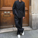 WIAOFELLAS  -  Chic Loose Black Double Breasted Men Suit Two Pieces(Jacket+Pants) Lapel Outfits Casual Party Prom Wedding Set