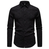 WIAOFELLAS  -  Mens Black Jacquard Floral Shirt Men Long Sleeve Casual Button Up Shirts Men Nightclub Party Stage Prom Tuxedo Shirt Male XXL
