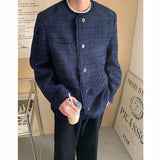 WIAOFELLAS  -  Men's Jackets Round Collar Niche Design Single Breasted Personalized Solid Color Loose Male Coats Korean 2025 Spring