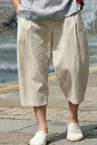 Wiaofellas  -  Men Chinese Style Summer Cotton Linen Capri Pants Loose Wide Leg Plus Size Casual Beach Cropped Trousers