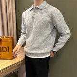 WIAOFELLAS  -  Korean New Men's Polo Neck Sweater Luxury Knitted Long Sleeve Pullover Autumn Casual Solid Color Streetwear Leisure Knitwear Top