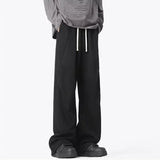 WIAOFELLAS  -  New Men's Pleated Straight Wide-leg Sweatpants Hip Hop Solid Color Baggy Pants Korean Fashion Y2K Streetwear Gray Trousers