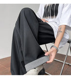 WIAOFELLAS  -  New Simple Men's Suit Pants Drape Striped Design Pleated Contrast Color Straight Wide Leg Male Trousers All-match