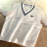 WIAOFELLAS  -  Sweater Vests Men Simple Embroidery Soft Cozy Japanese Style Handsome Sleeveless Knitted Jumper Aesthetic Hombre Streetwear Chic