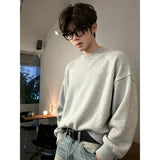 WIAOFELLAS  -  Korean Loose Fit Thiened ey round Ne Sweater Men's Autumn Winter Fce Lined Knitted irt American Sle Base Layer
