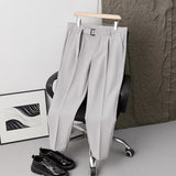 Wiaofellas  -  Men Pleated Dress Pants with Belt Business Casual Non-Iron Straight Trousers Male Solid Color Ankle Length Office Work Pants