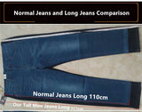 WIAOFELLAS  -  Extra Long Pants 117CM Tall Men 195CM Plus Size 42 44 46 Classic Blue Stretched High Waisted Elastic Trousers Denim Slim Jeans