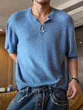 Wiaofellas  -  Trendy Mens Slim Stretchy Knit T-shirts Summer Daily Casual Breathable Solid Color Tees Men Stylish Short Sleeve Knitted T Shirt