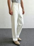 Wiaofellas  -  Men Solid Color Neapolitan Straight Suit Pants Elegant Light Business Commuter Button Loose Casual Office Dress Trousers