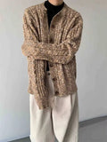 WIAOFELLAS  -  umn and winter knitted sweater men contrasting color old money style knitted cardigan loose retro twist lazy sweater jacket men