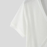 WIAOFELLAS  -  Men T Shirt Solid V Neck Short Sleeve Lace Up Knitted Male Tee Tops Summer Streetwear 2025 Fashion Casual Men Clothing