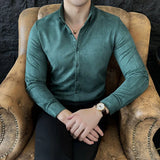 WIAOFELLAS  -  High-end Velvet Shirts for Men Long Sleeved Slim Lapel Social Camisas De Hombre Luxury Handsome Autumn Mens Clothing Plus Size